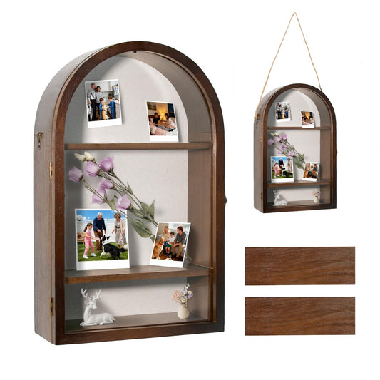 Shadow Box Frame 10x16 Large Shadow Boxes Display Cases with Removable Shelves, Linen Back & Acrylic Door, Memory Box for Medals, Photos, Wedding Bouquet, Keepsakes & Pet Memorials Walnut