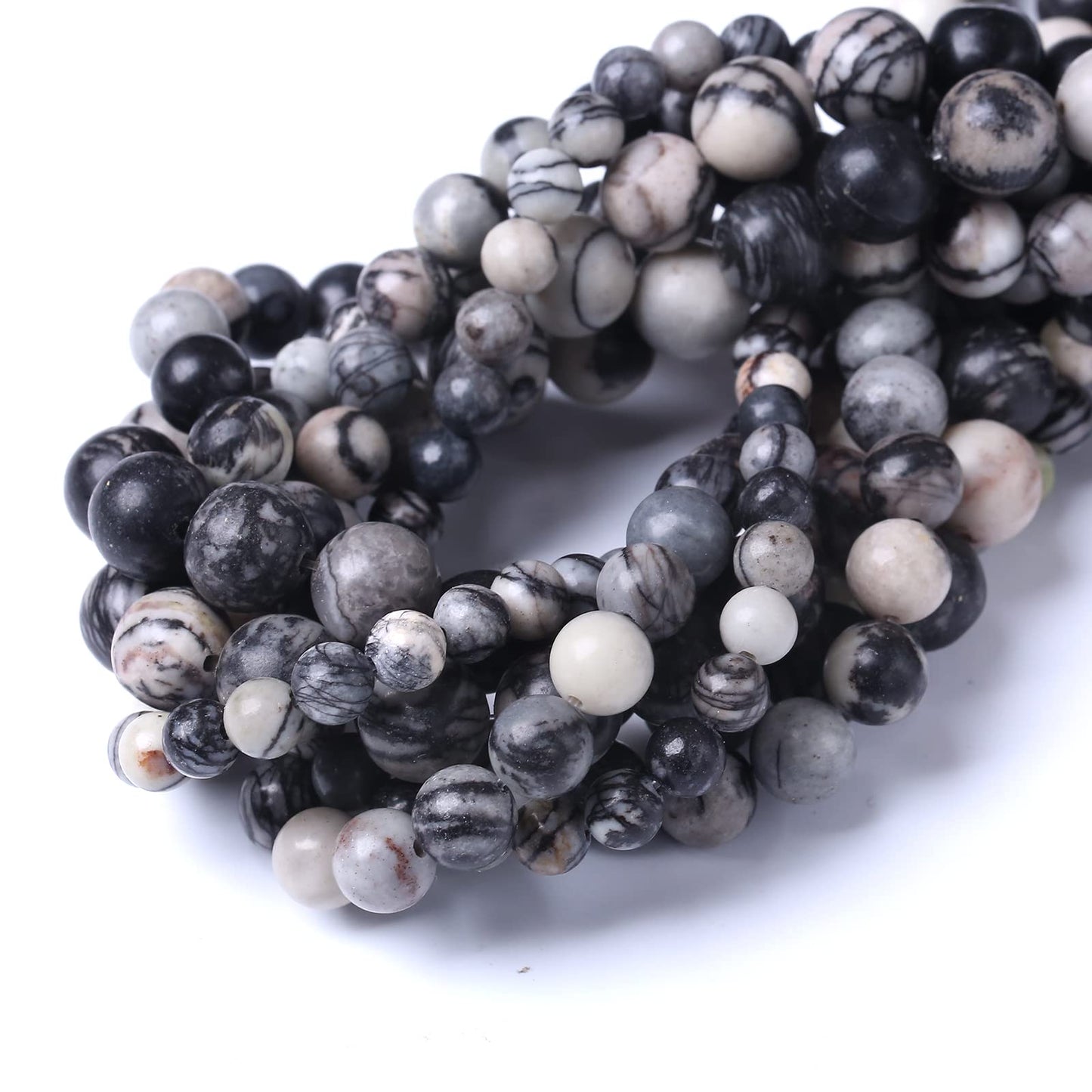 32PCS 12MM Natural Black net Work Beads Round Loose Stone Beads for Jewelry Making DIY Energy Stone Healing Power Bracelet 15"