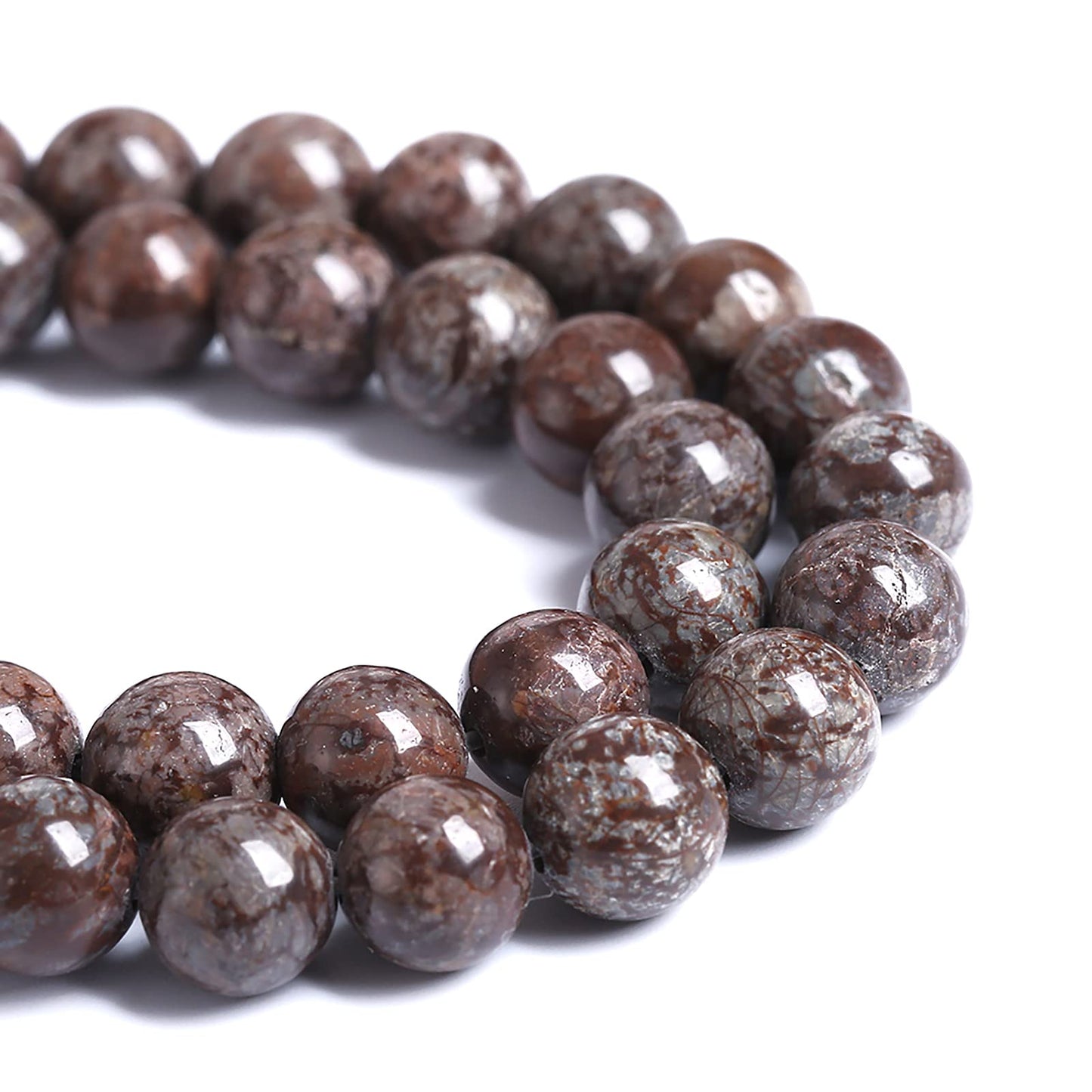 10MM 38PCS Natural Stone Brown Snowflake Jasper Obsidian Loose Beads for Jewelry Making DIY Bracelet