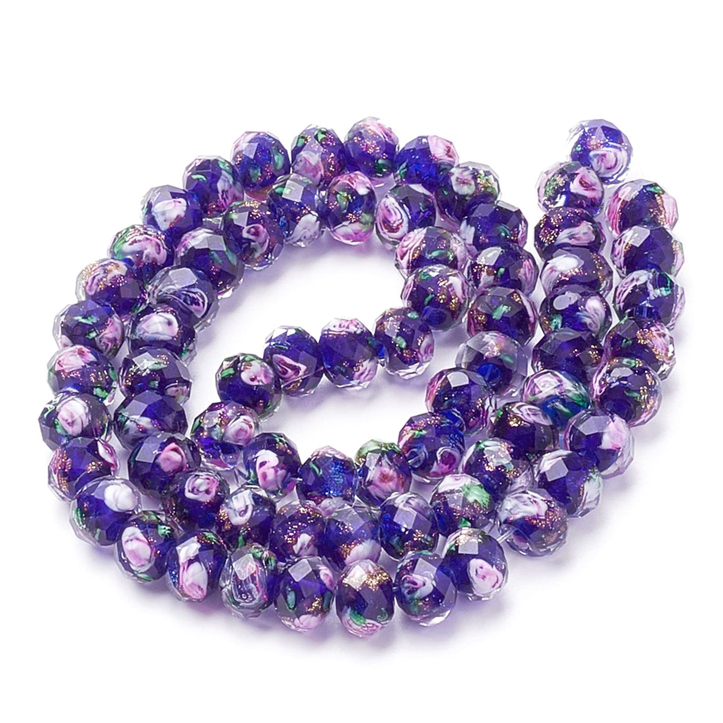 PH PandaHall 60pcs 8~10mm Midnight Blue Rose Lampwork Beads Gold Sand Glass Beads 2mm Hole Flower Glass Beads Floral Handmade Lampwork Beads Round Loose Beads for Rosary Making Jewelry Craft Making