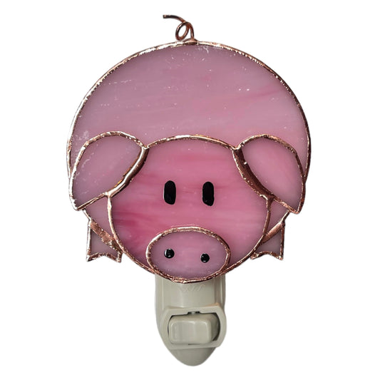 Gift Essentials Pink Pig Plug in Night Light - Stained Glass Nightlight with On/Off Rocker Switch - Includes One 4 Watt Replaceable Incandescent Warm Glow Bulb