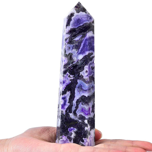 Purple Moss Agate Stone Tower Obelisk Healing Crystal Rock Point Wand Reiki Healing Gifts 1.1-1.7 LBS