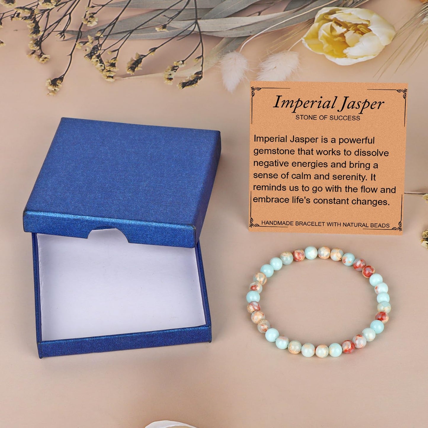LPBeads Handmade Natural Gemstone Stretch Elastic 6mm Imperial Jasper Bracelet Healing Crystal Round Stone Beads Jewelry Gifts for Women Men