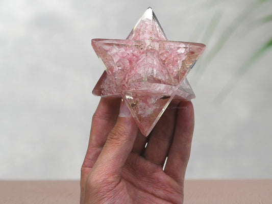 Amazing Gemstone 1 Pcs Rose Quartz Large Crystal Orgone Merkaba Star for Reiki Healing Meditation and Crystal Grid