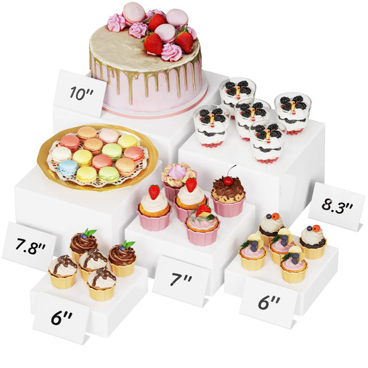 Lifewit 6 PCS Buffet Risers and Stands, (6",6",7",7.8",8.3",10") Food Risers for Buffet Table, Catering Dessert Cake Holder for Party, Collectibles Jewelry Display Shelf, Nesting Cube Boxes, White