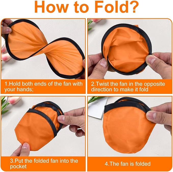 20PCS Foldable Flying Disc Fans with Bags, 9.8'' DIY Handheld Black Egde Fabric Folding Fan for Outdoor Game Activities Birthday Party Favors Gifts, Pink