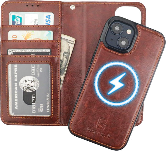 Bocasal 15 6.1 Inch for iPhone Wallet Case Compatible with MagSafe Wireless Charging, RFID Blocking Magnetic Leather