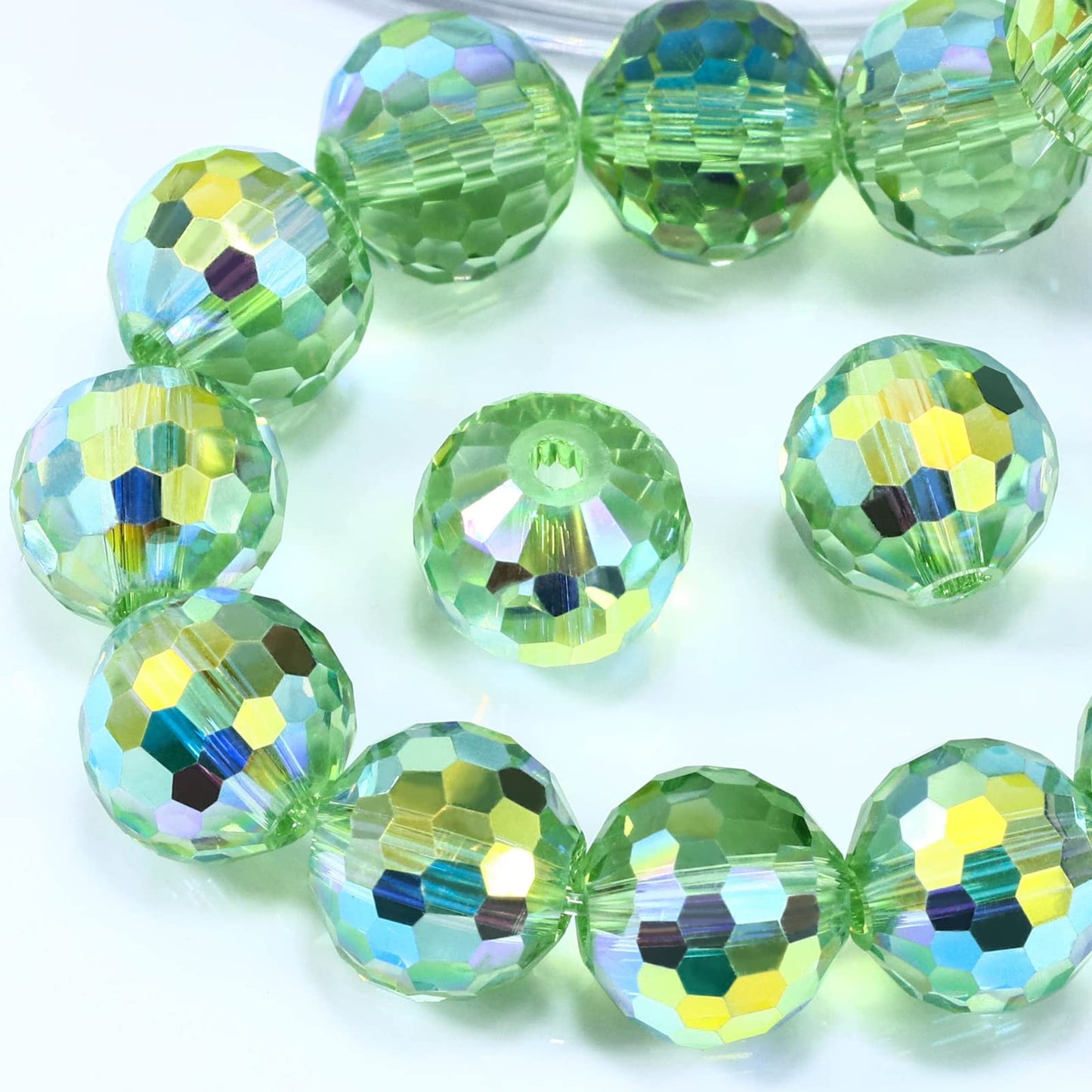 Dowarm 150PCS 6MM Round Crystal Glass Beads for Jewelry Making, Faceted Crystal Beads for Crafts Bracelet Wind Chimes Suncatcher, #5003 Crystal Rondelle Spacer Beads, Loose Gemstones, Light Green AB