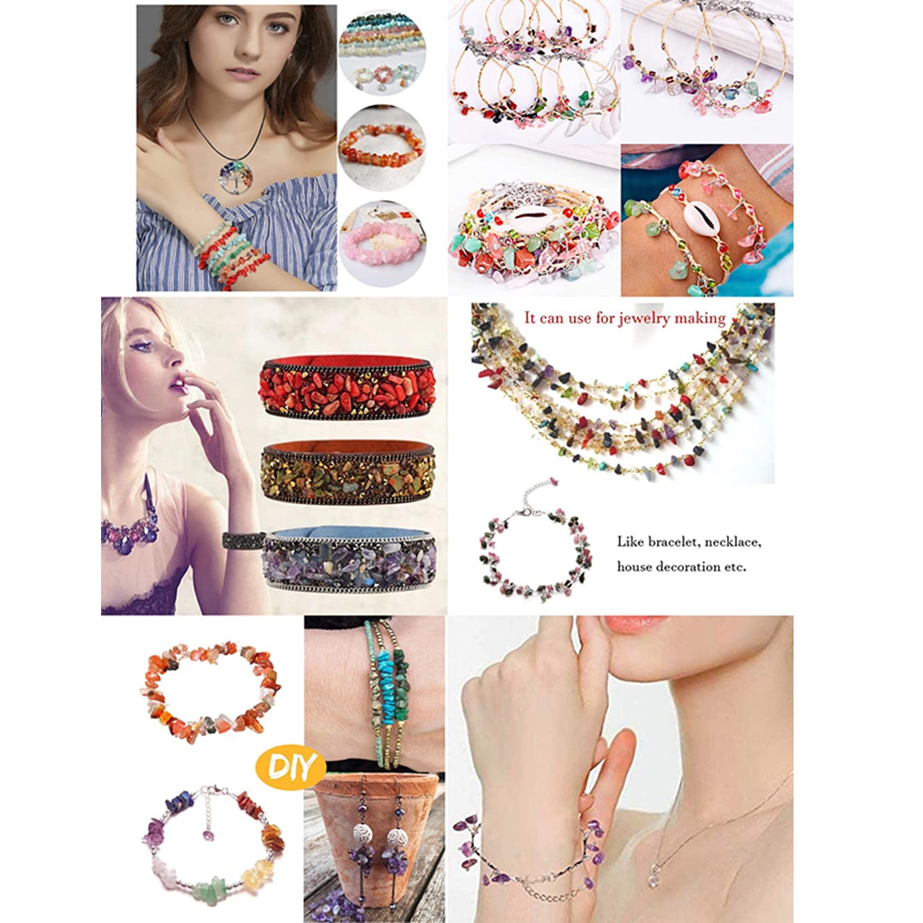 jodaying 5-8mm Natural Indian Agate Gemstone Chips Healing Gravel Bracelets Necklace Kit Irregular Tumble Stone Beads DIY Crafts Design Jewelry Making 32"
