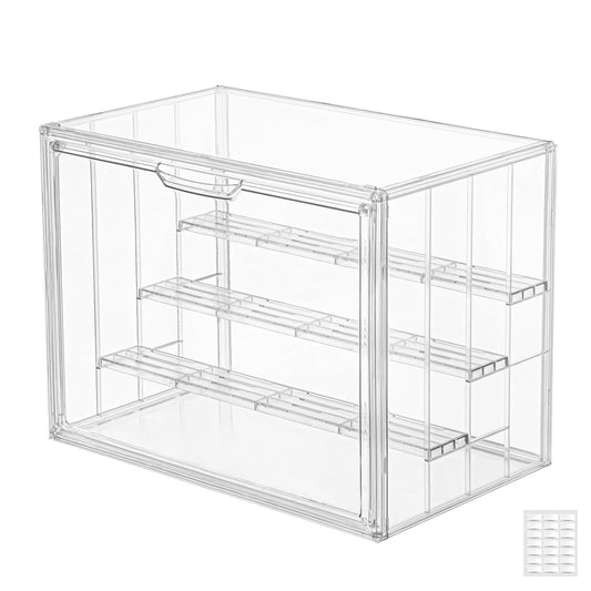 Clear Acrylic Display Case Upgrade 4 Tier Figure Display Cases with 3 Movable Dividers, Stackable Display Box Showcase with Magnetic Door for Collectibles (Large-1pack)