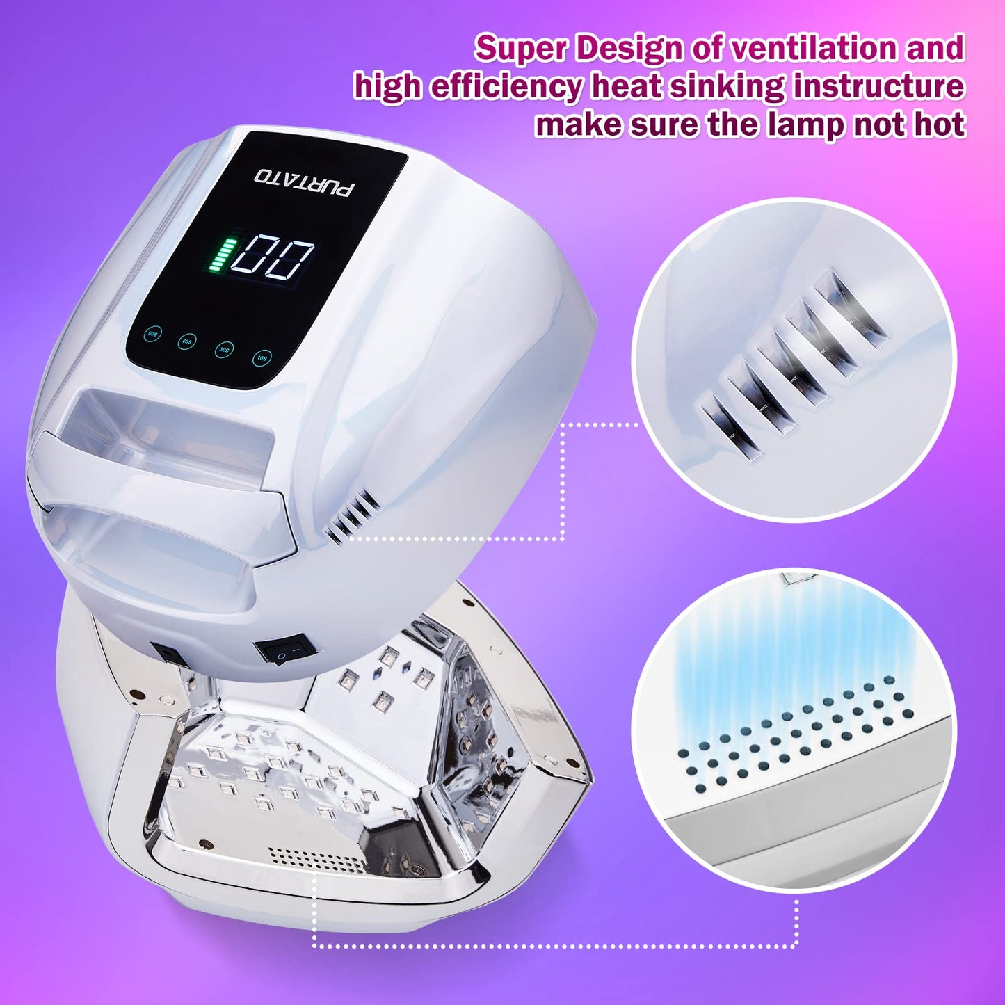 PURTATO Professional Rechargeable 96W UV LED Portable Cordless UV Light for Nail Lamp Machine with Removable Stainless Steel Bottom,4 Timer Setting and Smart Sensor Nail Dryer (Plating Silver)