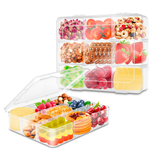 AQSXO 3 Pcs Snack Box Container, 9 Compartments Snack Containers Reusable Meal Prep Lunch Containers.