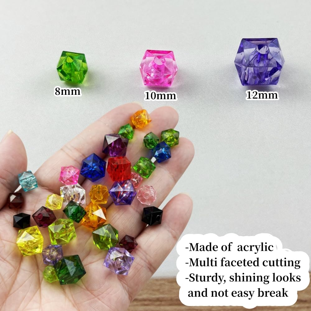 300pcs 8mm Acrylic Cube Beads Square Faceted Acrylic Beads with Hole Plastic Spacer Beads for Bracelets Necklace Earring Making Supplies(Mix Colors)