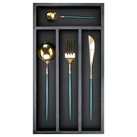 Ayiaren Wooden Silverware Drawer Organizer Tray Small Kitchen Utensil Holder for Drawer Narrow Flatware Organizers Divider Black Wood Cutlery Trays Bamboo Utensil Organizer Spoon and Fork Holder Tray