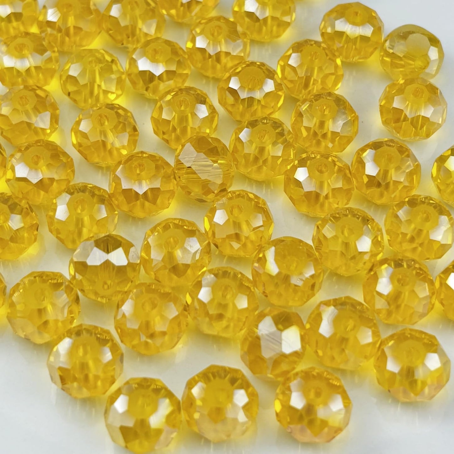 YHYPOCI 50pcs 10mm Crystal Glass Beads for Crafts Faceted Rondelle Glass Beads for Jewelry Making Crystal Spacer Beads for Necklaces Bracelets Earrings DIY Craft(Gold Yellow AB)