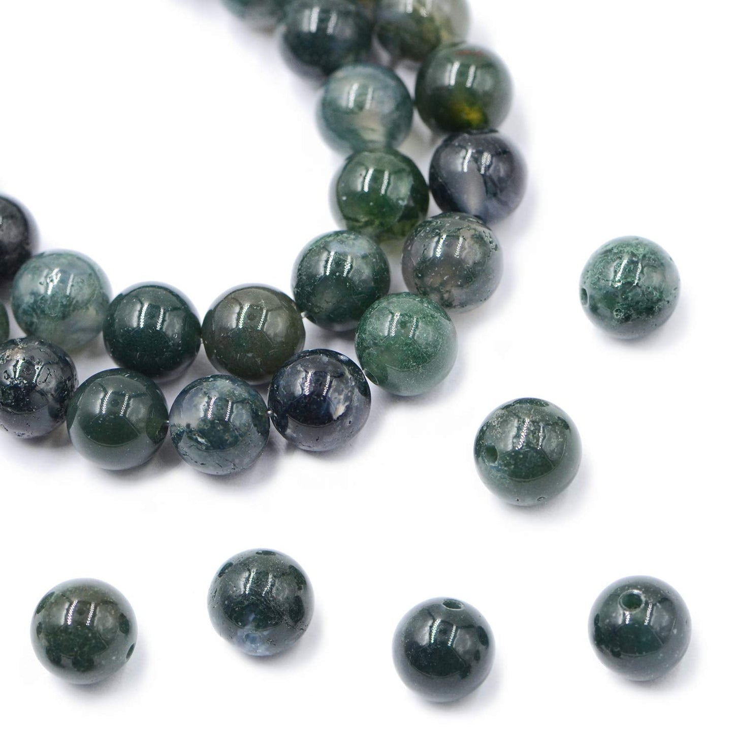 AD Beads Natural Gemstone Round Loose Beads 15" for Bracelet Necklace Earrings Jwelery Making Crafts DIY (8mm, Moss Agate)