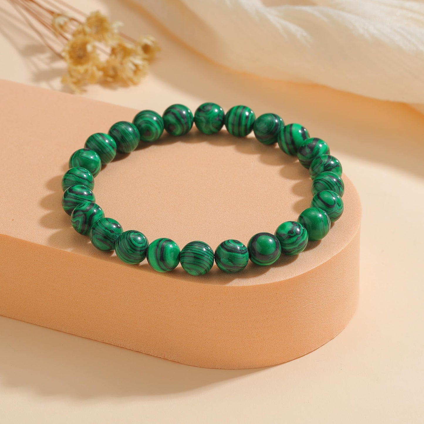 Udolfly Womens Crystal Beaded Bracelets for Women Men Protective Energy Bracelet Natural Gemstone Bead Bracelet 6mm Malachite