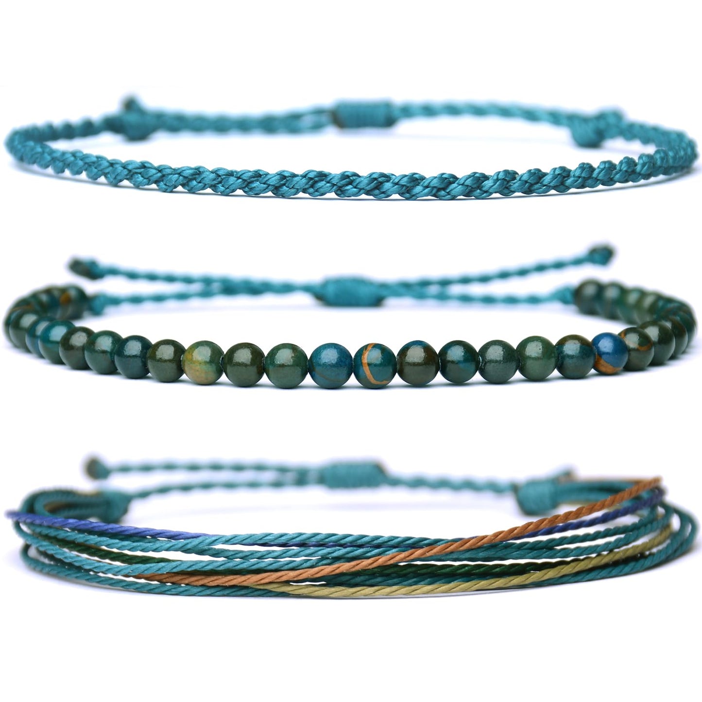Handmade Natural Stone Beaded Healing Bracelet Gift for Men Adjustable Rope String Bracelet (Peacock Jasper, Adjustable)
