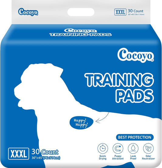 COCOYO Dog Training Pads - Super Absorbent XXXL Size (30" x 45") | 30 Count for Ultimate Convenience