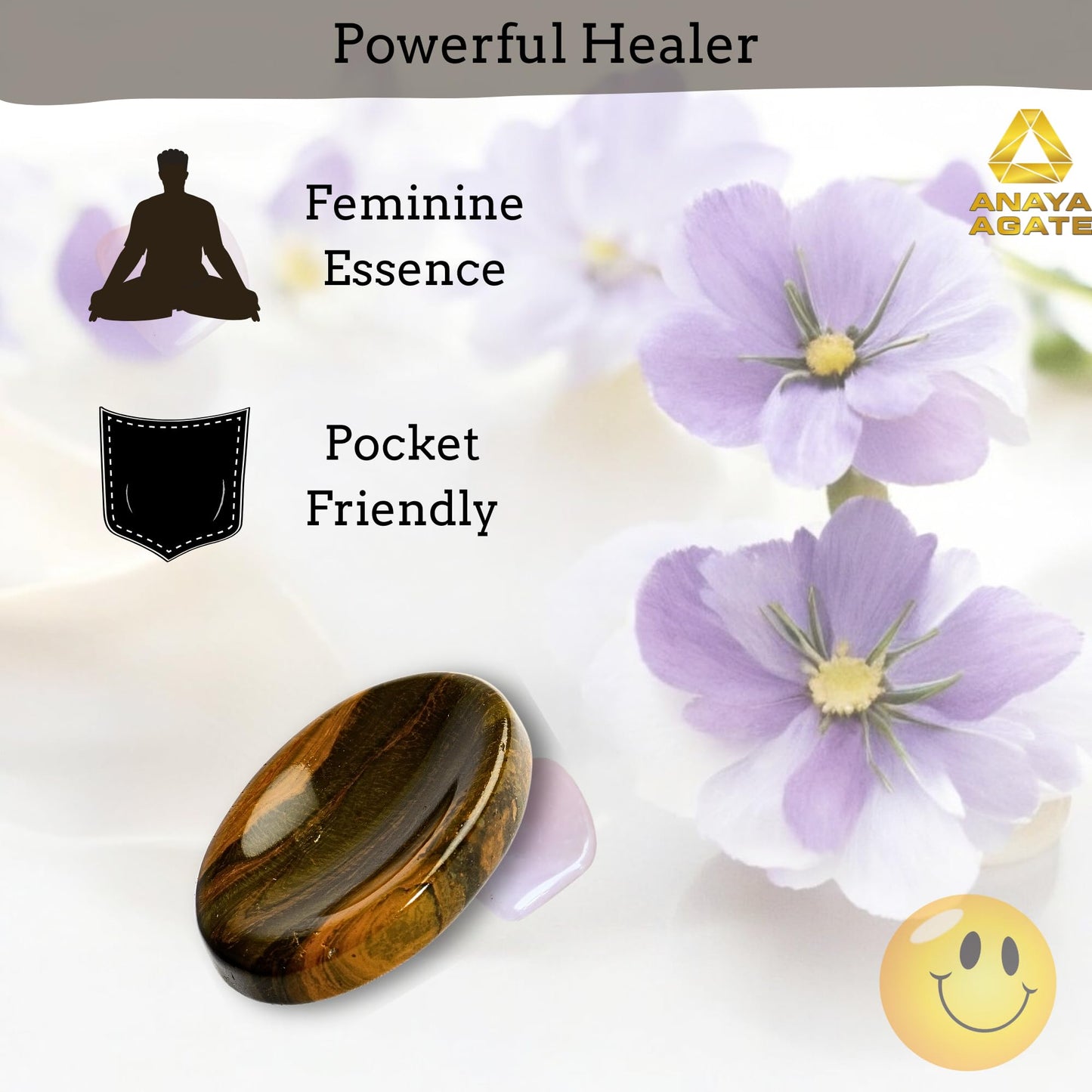 Anaya Agate Ocean Jasper Worry Stones Certified Crystal Thumb Worry Stone for Anguish, Relaxing and Soothing Balance Stones for Meditation, Stress Relief Crystals and Healing Stones for Men, Women
