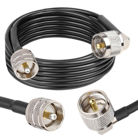 15FT RG58 PL-259 MOOKEERF CB Coax Cable - UHF Male to Male Right Angle Low Loss Coaxial Cable for CB Radio, HAM Radio