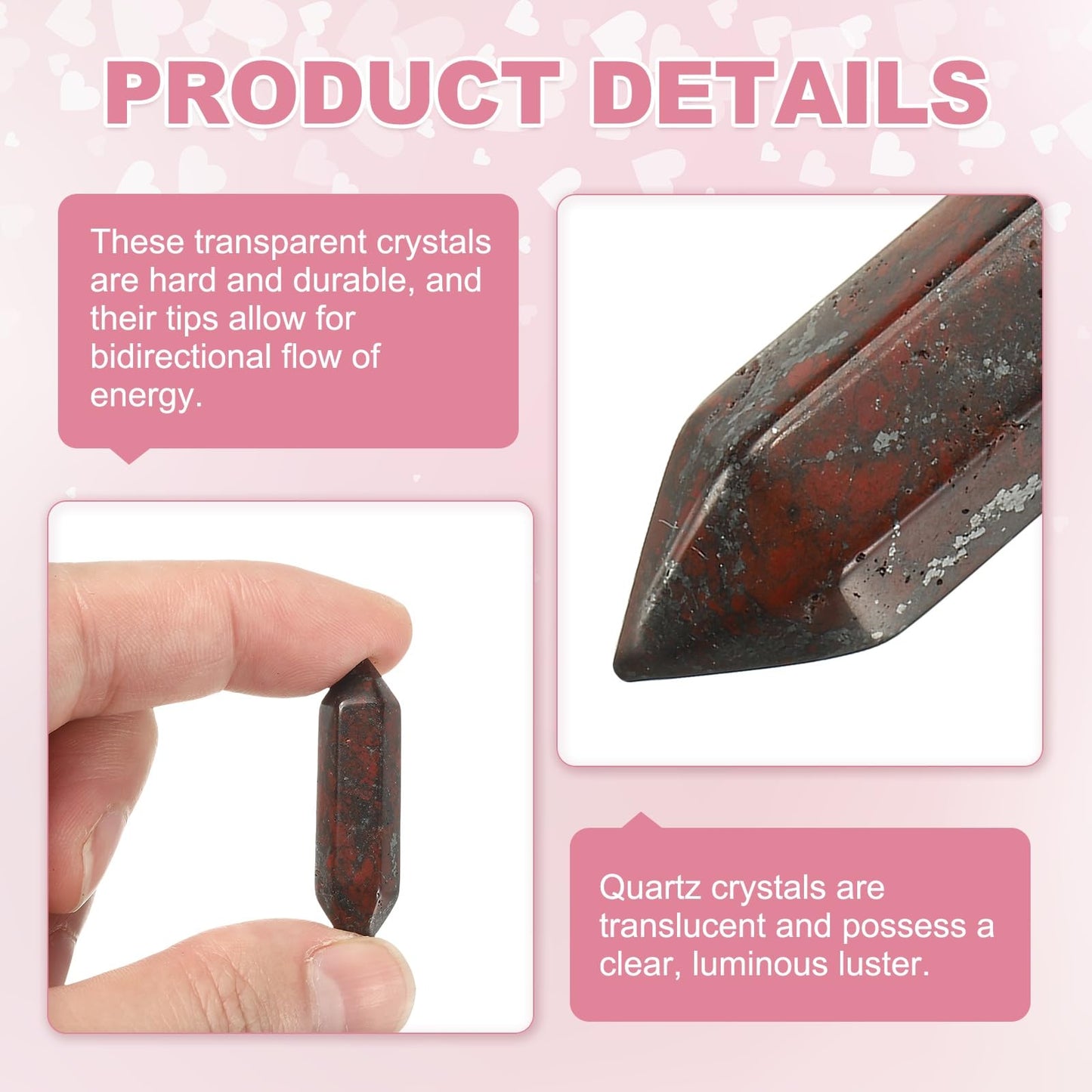 MECCANIXITY 10 Pack Floral Red Quartz Crystals, Polished Crystals Bulk Hexagonal Shaped Meditation Gemstone for Jewelry Making Energy Balance Accessories Gifts