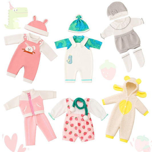 Tasdurian Reborn Baby Doll Clothes Set for 18 Inch Colorful Babydolls Clothes Outfits Realistic Cute Strawberry Fruit Pattern Dress Accessories with Headband Bulk for Girl(Cartoon Print Set)