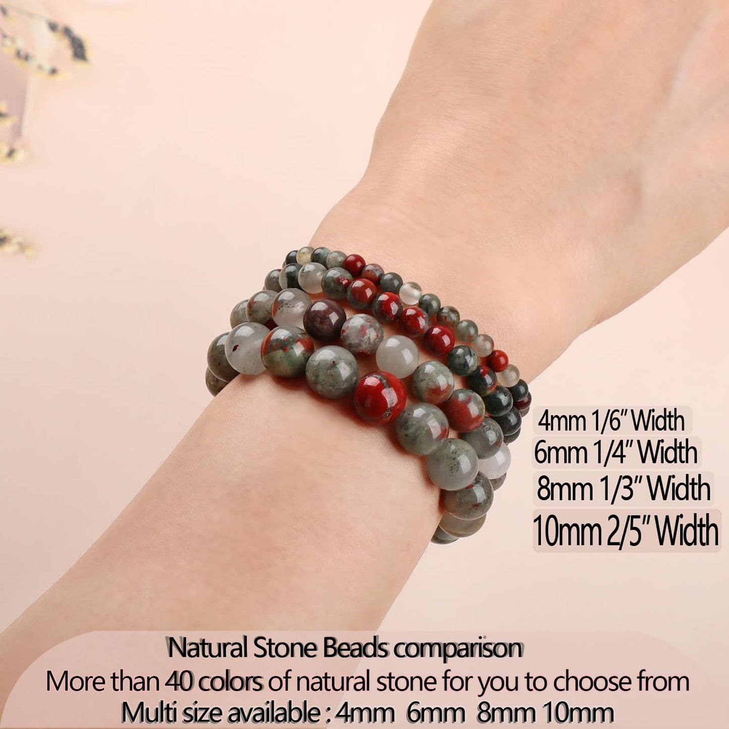 LPBeads Handmade Natural Gemstone Stretch Elastic 10mm African Bloodstone Bracelet Healing Crystal Round Stone Beads Jewelry Gifts for Women Men