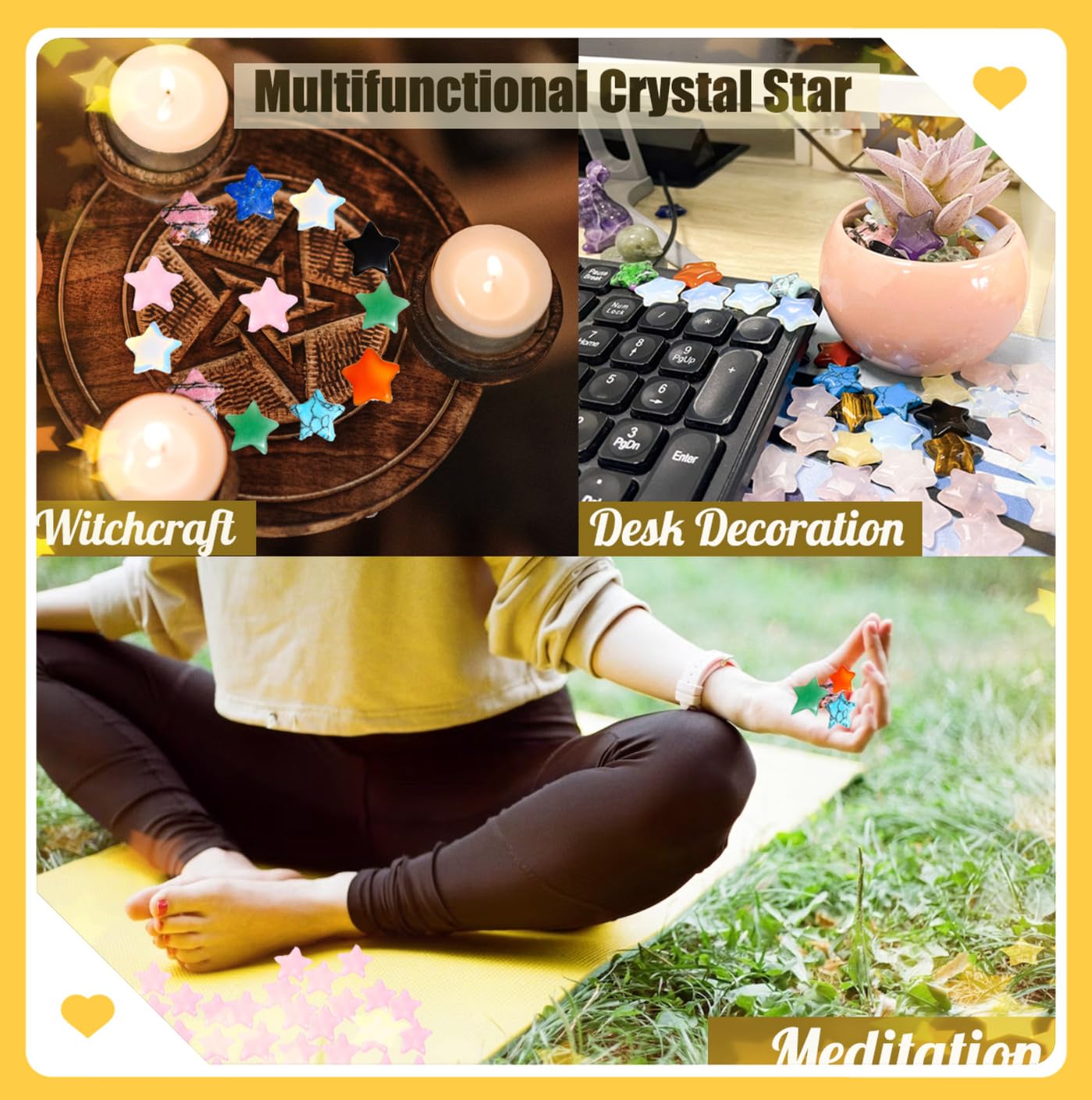 DUQGUHO 20 Pcs Green Aventurine Crystals Star Natural Healing Crystal Set Polished Stone Protection Sacred Meditation Energy Reiki Balancing Crystal
