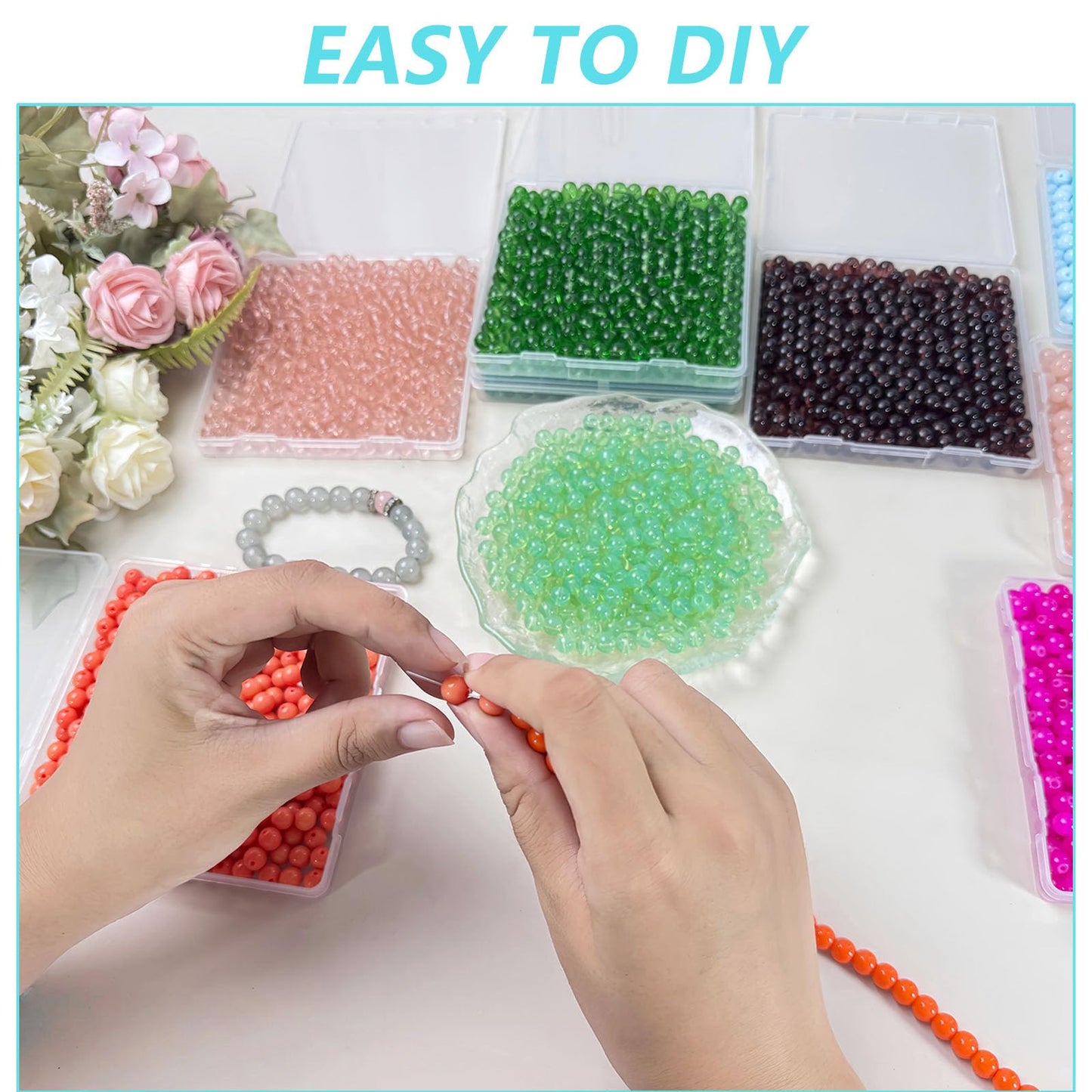 PAMIR TONG 400pcs 8mm Round Glass Beads for Bracelet Transparent Brown Pretty Smooth Loose Beads for Necklace-Earring-Jewelry Making and DIY Crafts