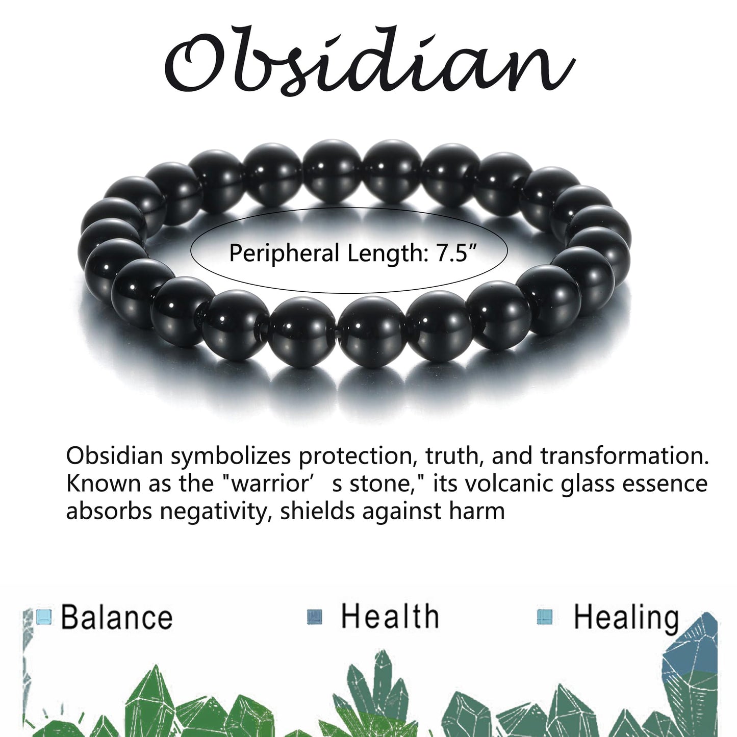 Udolfly Womens Crystal Beaded Bracelets for Women Men Protective Energy Bracelet Natural Gemstone Bead Bracelet 8mm Obsidian
