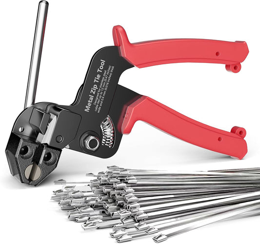 100 11.8 Inch 304 Metal Zip Tie Tool with PCS Stainless Steel Zip Ties, Heavy Duty Zip Tie Cutter and Tighter