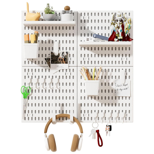 SHGJ&SOFT Peg Board Wall Organizer Panels, 22pcs - Includes 4 White Pegboards & Accessories, Plastic Pegboard for Home，Office, Craft Room, Gaming Setup, 24″×24″, Wall Mount Display Pegboard Panel Kits