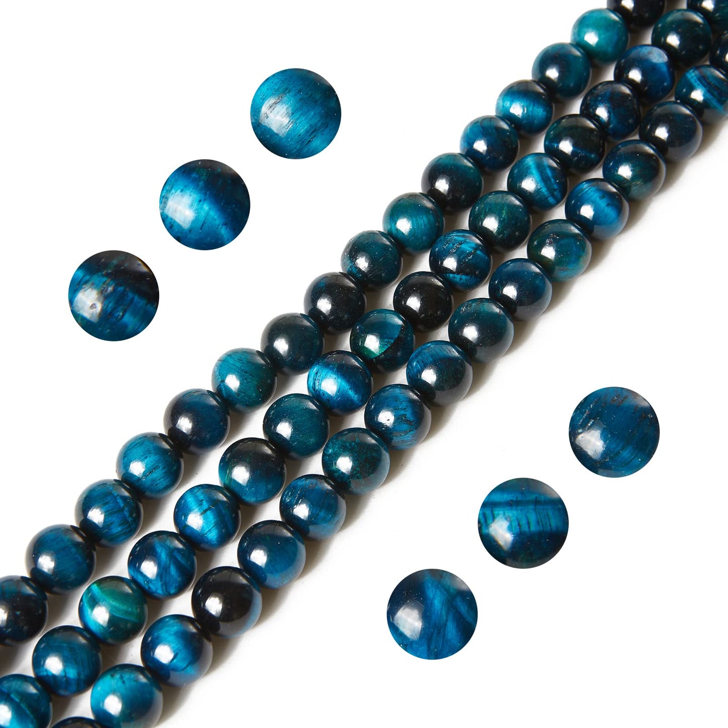 100pcs 10mm Aquamarine Tiger Eye Beads Natural Gemstone Beads Round Loose Beads for Jewelry Making