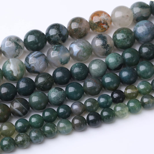 10MM Moss Agate Round Loose Beads Natural Gem Beads Crystal Energy Stone Beads for Jewelry Making DIY Bracelet Necklace