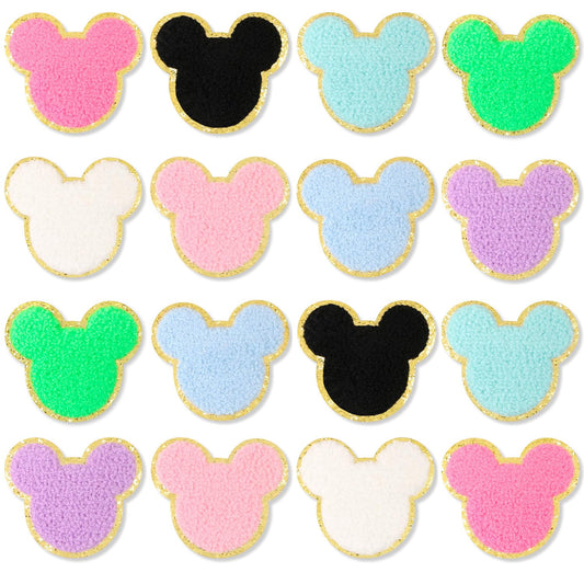 16 Pcs Chenille Bear Patches, EVERMARKET Iron on Patches Cute Chenille Embroidered Applique Patch for Clothing Sew on Glitter Gold Trimmed Decorative Patch for DIY Decors