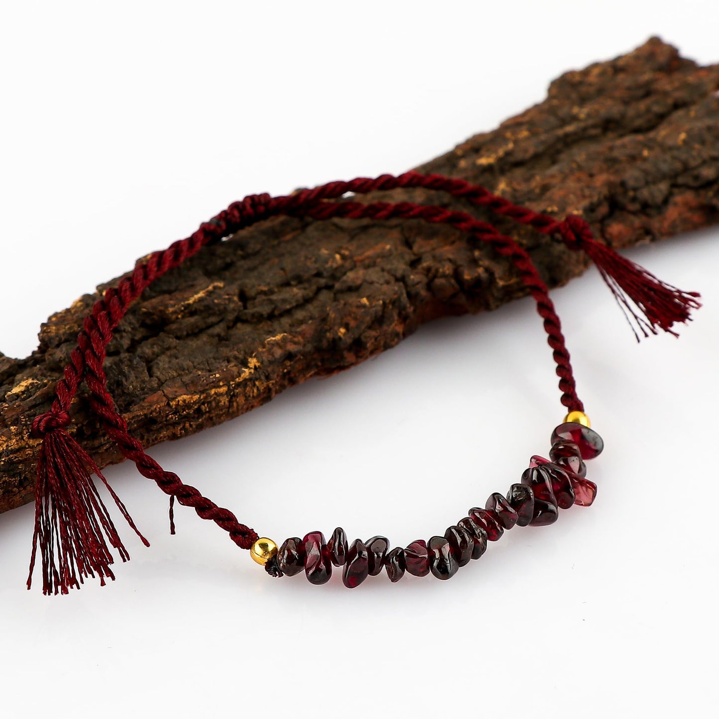 TGH Natural Red Garnet Chips Braided Bracelet Healing Birthday Resizable Hand Braid Rope Thread Protection Bracelet for Men Women Gemstone Jewelry 7 inch Christmas Gift (Red Garnet)