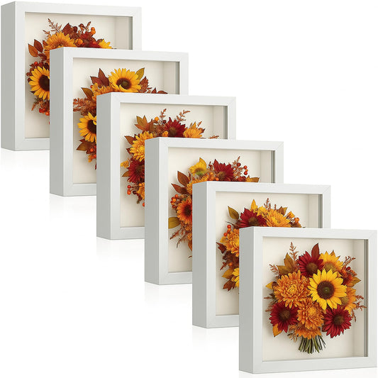 Tuanse 6 Pieces Shadow Box Picture Frame Square Shadow Boxes Display Cases for Graduation Sports Memorabilia Wedding Memories Crafts Pins Awards Medals Tickets and Photos(White,8 x 8 Inch)