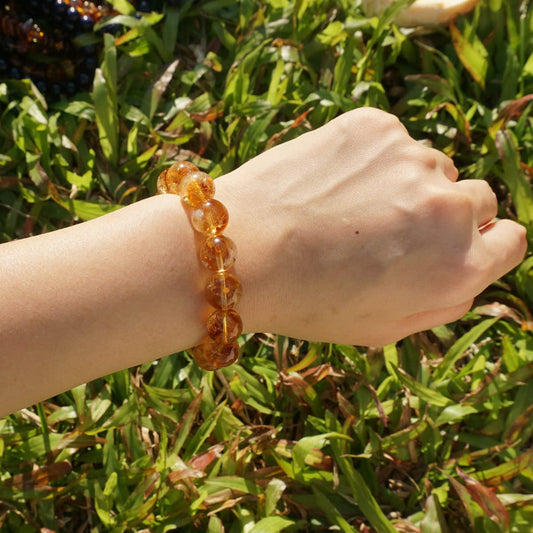 10MM Citrine Bracelet for Women Men, Natural Yellow Sacral & Solar Plexus Chakra Crystal and Gemstones | Stretch Jewelry Gift for Bringing Wealth Success Motivation | Fits for 7.5-8" Large Wrist
