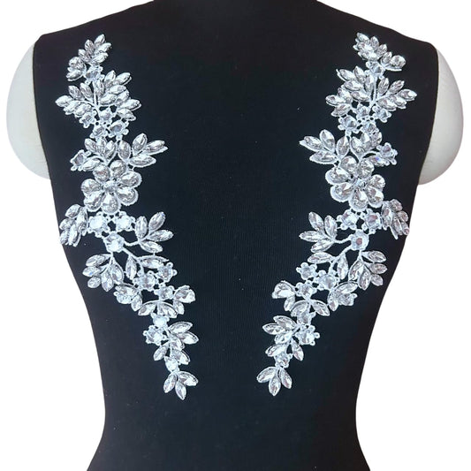 YMALANIYAKAIYA Lace Costumes Beaded Appliques Patches White Glass Rhinestones Crystals Designer DIY Garment Sewing Stage Dance Wear Wedding Party Dresses Accessories Crafts 1 Pair, ymal-h-0401