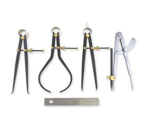 Taytools 776636 Deluxe 5 Piece Measuring Set/Kit with 8-inch Spring Dividers, Inside & Outside Calipers, Pocket Rule and Firm Joint Dividers/Compass with Carbide Scriber