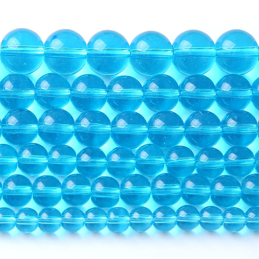 10MM Lake Blue Glass Beads Natural Gemstone Round Loose Stone Beads for Jewelry and Bracelets Making 72pcs 2 Strands 32"