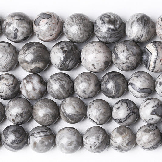 180pcs 4MM Natural Gray Map Stone Beads for Jewelry Making Round Gemstone Beads DIY Bracelet Necklace 2 Strands 32"