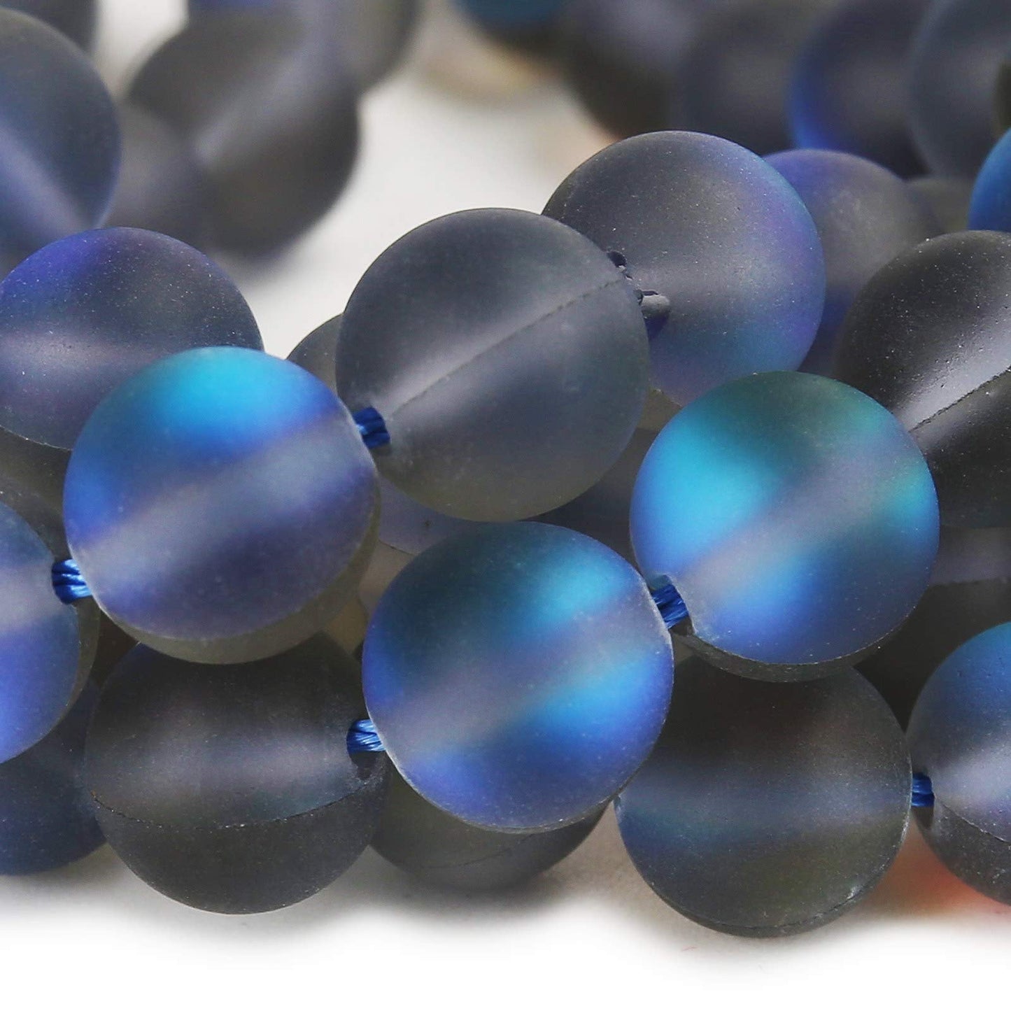 Matte Gray Aurora Crystal Glass Beads, 8MM Frosted Glitter Shining Mermaid Round Loose Beads, Rainbow Holographic Synthetic Moonstone for Jewelry Making DIY Bracelet