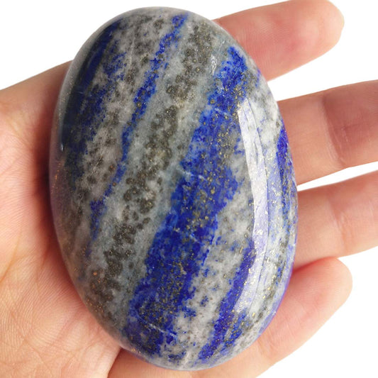 Loveliome Natural Lapis Lazuli Oval Polished Worry Stones, Healing Crystal Indoor Fountain Stones Massage Energy Anxiety Relief Items