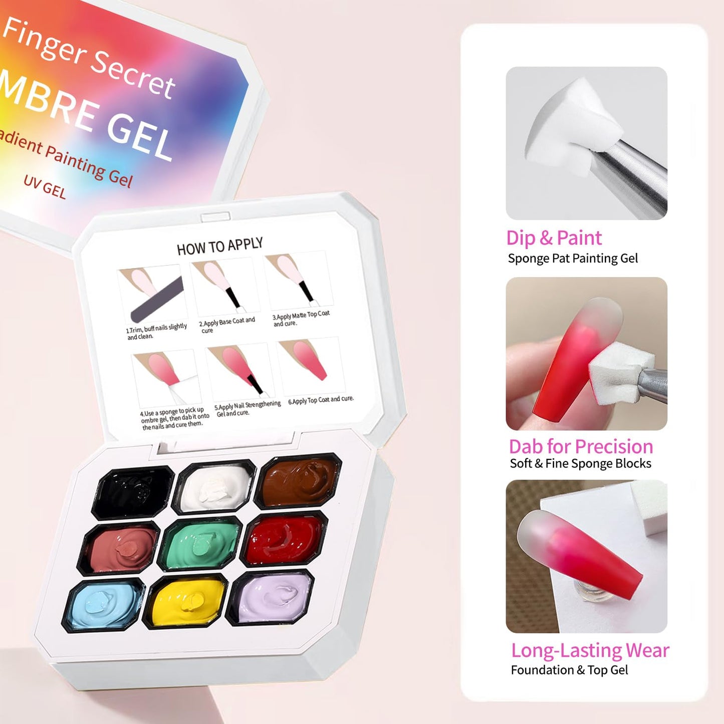 AOBOO Ombre Gel Nail Polish Nail Sponges for Ombre 9 Series Colorful Blush Effect Pat Painting Gradient Blooming Gel for Ombre Nails Multistyle French Manicure Nail Art DIY Home (A13, 1)