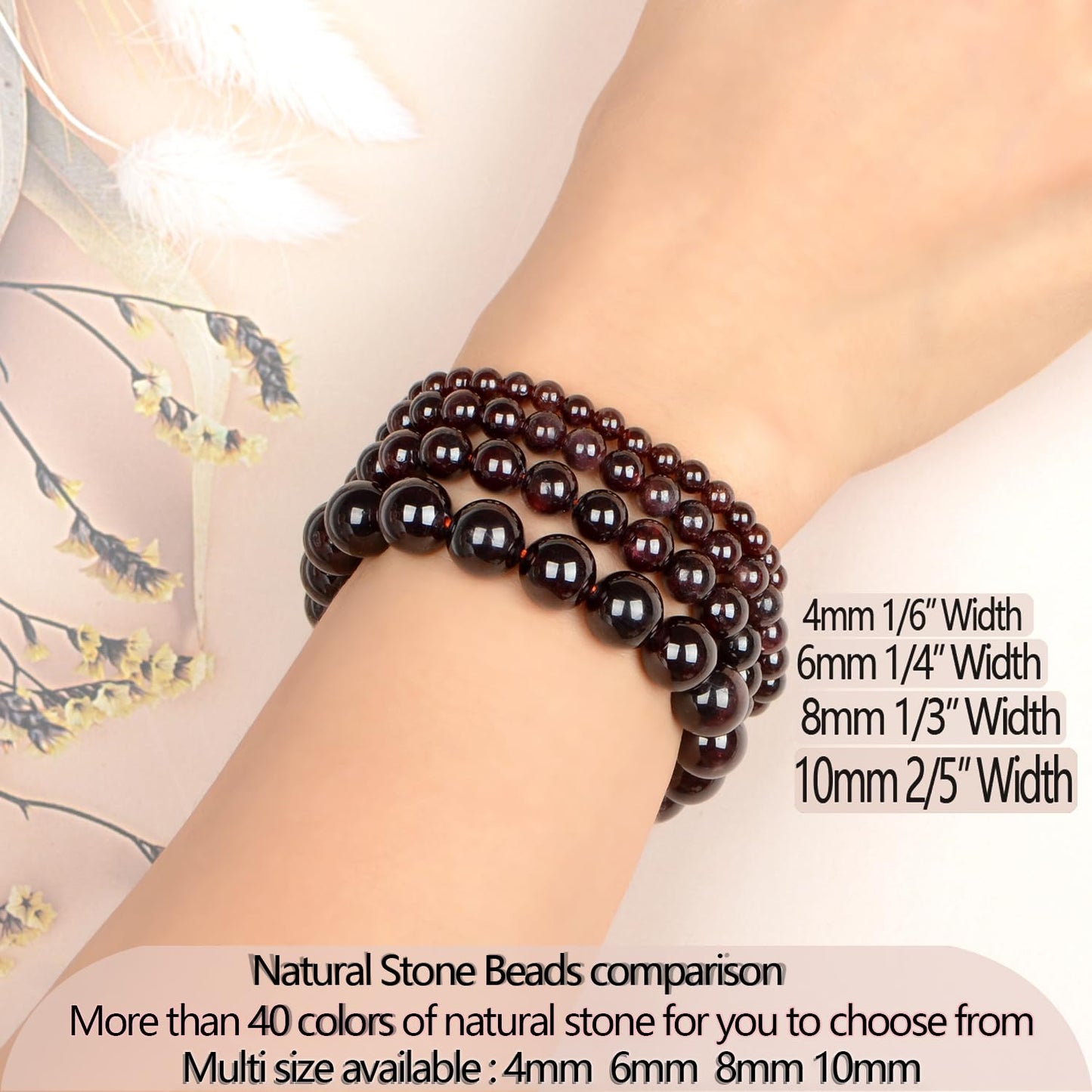 LPBeads Handmade Natural Gemstone Stretch Elastic 10mm Garnet Bracelet Healing Crystal Round Stone Beads Jewelry Gifts for Women Men