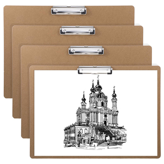 13'' x 17'' Clipboards, 4 PCS A3 Double Clip Hardboard Extra Large Clipboardes, Clipboards Low Profile Clip Art Clipboard Wood Material Drawing Clipboard