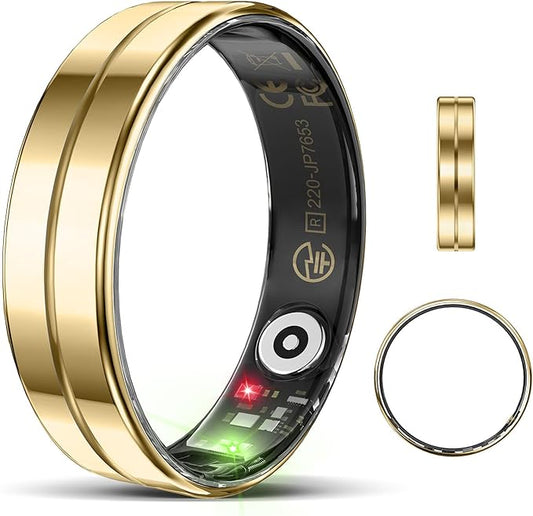 Ultra-Thin Smart Ring for Women Men,Sleep Tracker Ring with Heart Rate, Waterproof Fitness Ring for Activity Monitoring/Steps/Calories,No Subscription Fee,for iSO & Android (Glod,7#)
