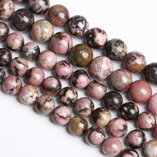 10MM 36PCS Natural Stone Black Stripe Rhodochrosite Gemstone Beads for Jewelry Making DIY Bracelet Necklace Semi Precious Crystal Beads